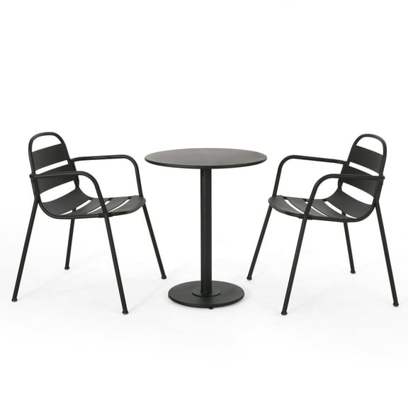 Scaggs Metal Outdoor 3 Piece Bistro Set, Matte Black