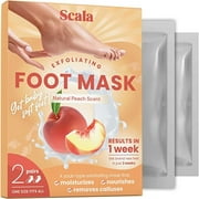 Scala Foot Peel Mask Exfoliating Treatment for Baby Soft Feet, Foot Scrub, Peach Scent, 2 Pack