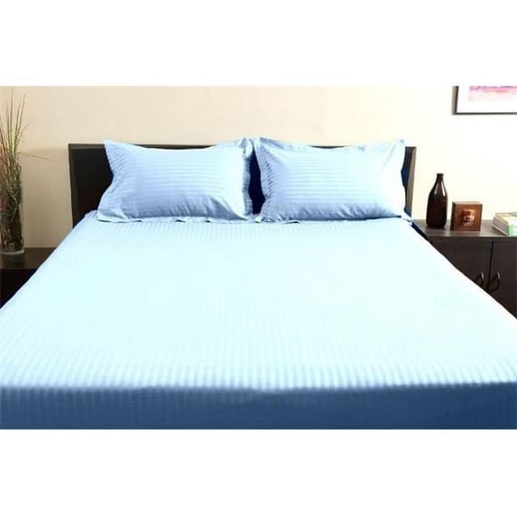 Scala Home 600 Thread Count 100 Percent Egyptian Cotton Light Blue Stripe 4 Piece Bed Sheet Set - Full