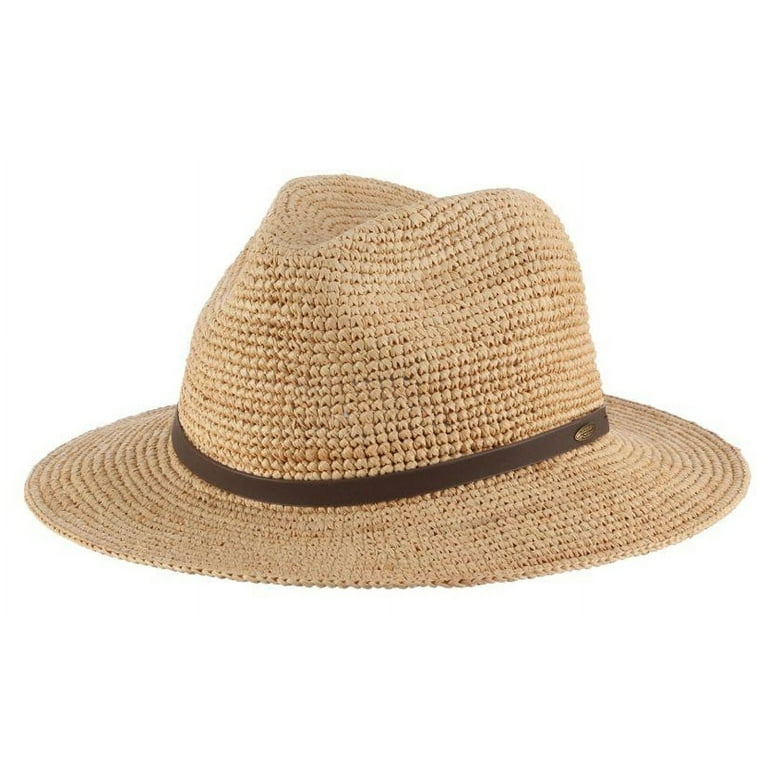 Scala Men s Tulum Fine Crotcheted Raffia Straw Fiber Gambler Fedora Hat Walmart
