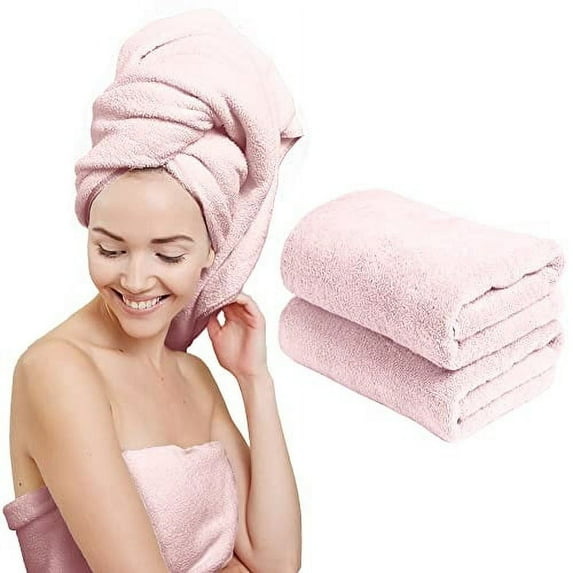Scala Microfiber Hair Towel Wrap for Long Hair, Bath Hair Towels for Women, Pool, Gym, Yoga, and Camping, Anti Frizz, Quick Drying, Ultra Absorbent, Extra Large, Light Pink, 24" X 48", 2 Pack