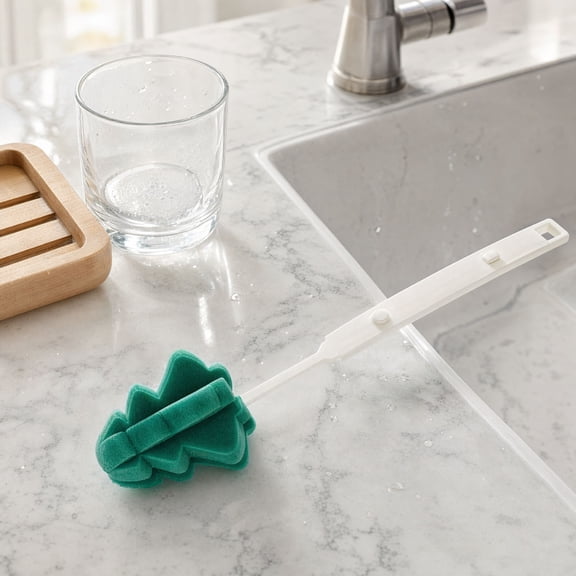 Scalable Cleaning Brush, Pine Tree Shape Sponge Head Long Handle Washing Brush, Reusable Detachable Cleaner for Glass Cups Mugs Water Bottles Kitchen Utensils