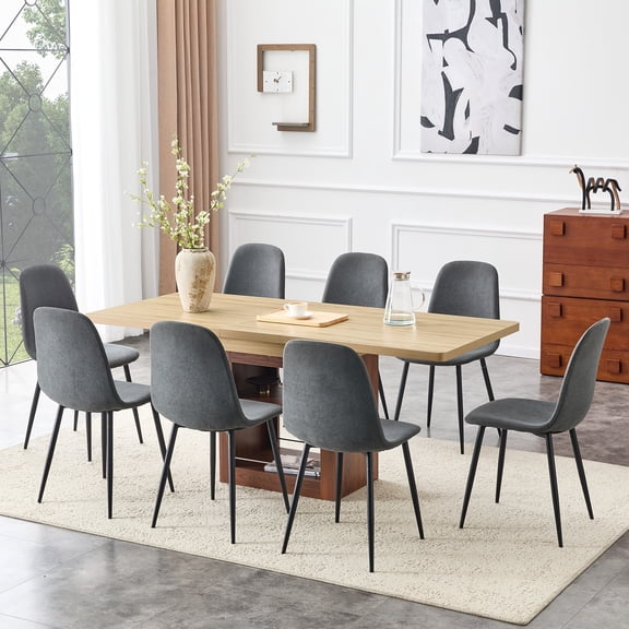 Scalable dining table and chair set, 59-71 inch pull-out table, 8-piece set of Dark Gray Linen-Cotton Material chairs, modern light luxury restaurant furniture.Suitable for restaurants, kitchens, et