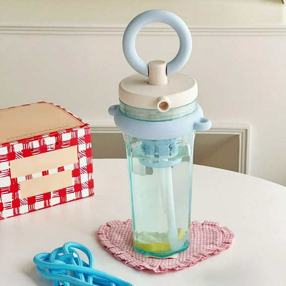 Scald Proof Plastic Water Cup, 700ml Capacity, Built-in Straw, Leak-Proof, Drop-Proof, Portable with Strap, Easy to Clean, Suitable for Outdoor Sports Office Kids Adults