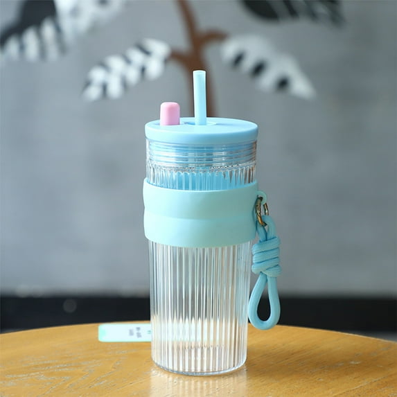 Scald Proof Water Cup | Heat Resistant Plastic Tumbler with Straw | Leakproof Drop Proof Design | 750ml Large Capacity | Portable Handle | Blue Pink Black White | 21x7.2cm