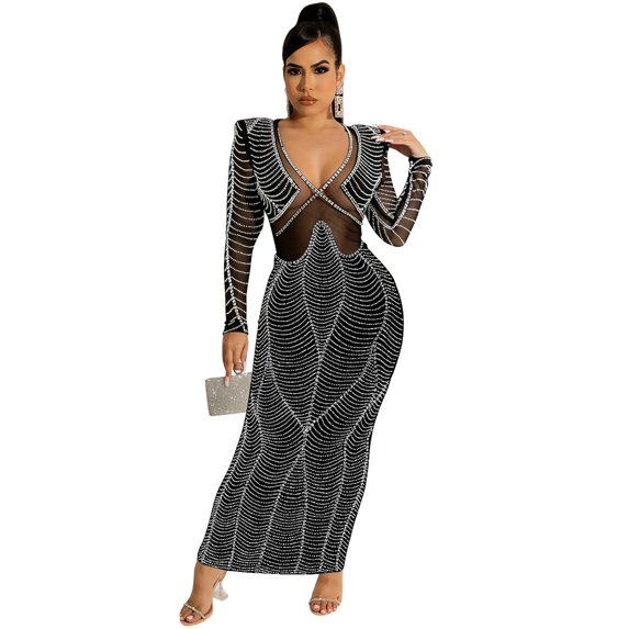 Scalded Mesh Long Dress