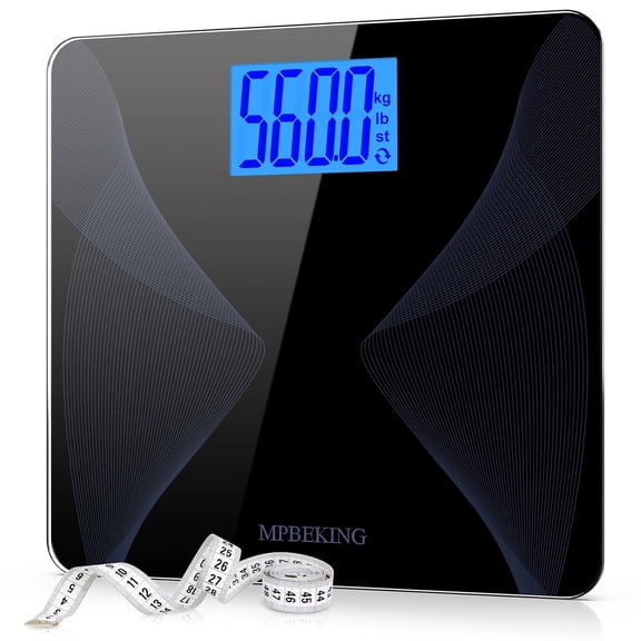 Scale for Body Weight 560lbs General High Capacity Bathroom Scales Extra Large Platform Accurate Weighing Scale LCD Backlit Display with Tape Measure & 4 AAA Batteries (Black)