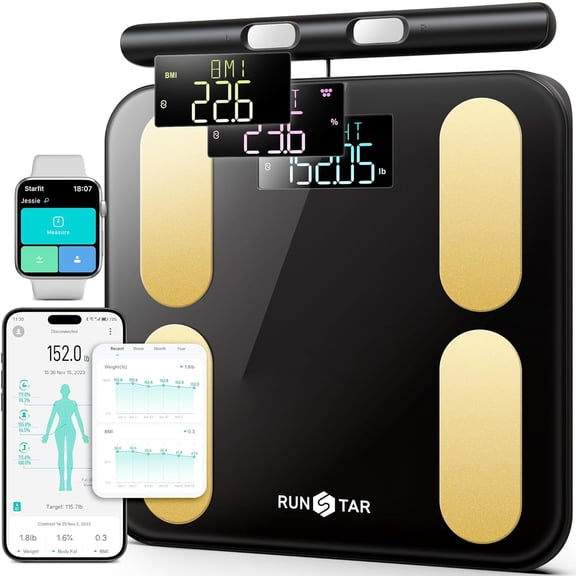 Scale for Body Weight and Fat, BMI Muscle Mass to 28 Body Composition, FSA&HSA Eligible Digital Bathroom Scales 8-Electrode with Voice Prompt High Accurate Bluetooth Weight Scale, Gold