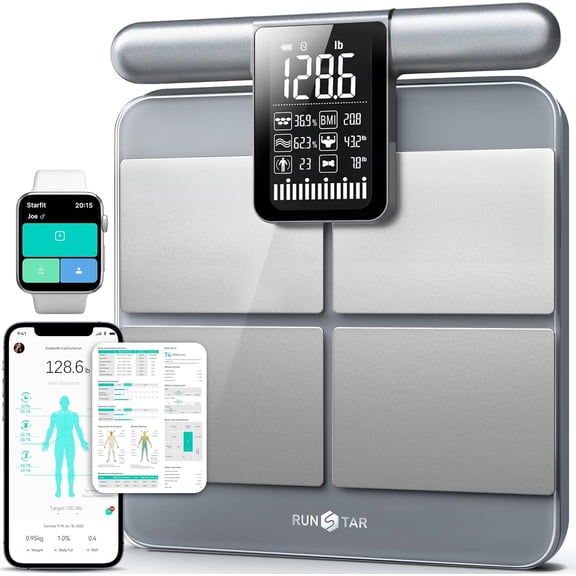 Scale for Body Weight and Fat Percentage, 8-Electrodes Precision Digital Smart Scale for BMI 28 Body Composition Measurement, Silver Bathroom Smart Scales with Large Display