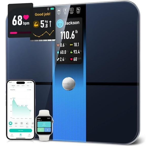 Scale for Body Weight Precision Digital Bathroom Smart with 3.5" TFT Color Large Display BMI Muscle Mass Heart Rate 22 Composition Analyzer Sync APP 400lb