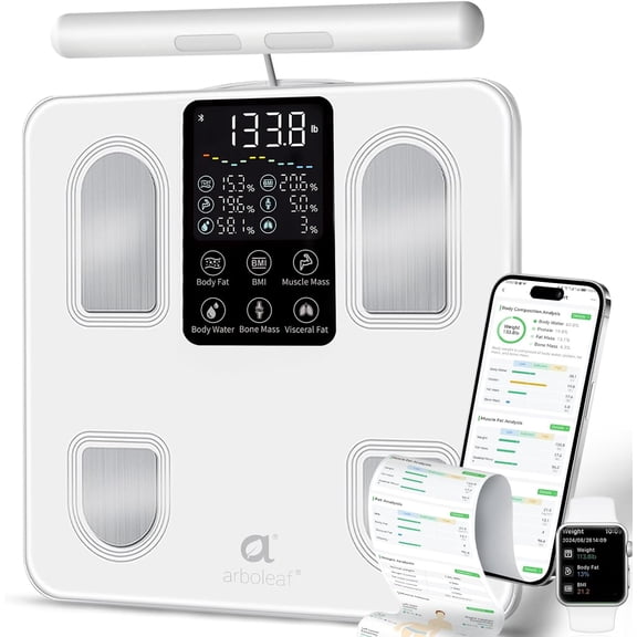 Scale for Body Weight, Smart with BMI, Fat, Muscle Mass, Upgrade 50+ Metrics Full Composition Analyzer, 8-Electrode High Precision Digital Bathroom Scale, Bluetooth Sync