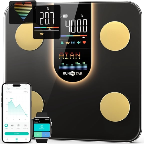 Scale for Body Weight, Smart Scale with 8-in-1 VA Display, High Precision Bathroom Digital Scale for Body Weight Heart Rate BMI Body Fat 22 Body Composition Sync APP, FSA&HSA Eligible