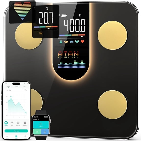 Scale for Body Weight, Smart Scale with 8-in-1 VA Display, High Precision Bathroom Digital Scale for Body Weight Heart Rate BMI Body Fat 22 Body Composition Sync APP