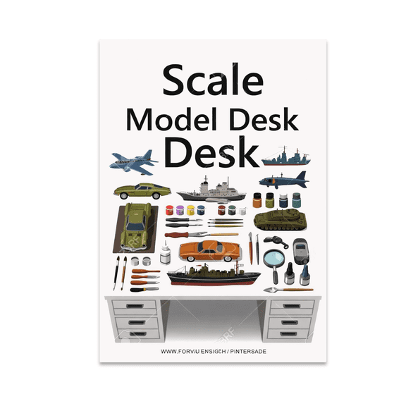Scale Model Desk Illustration - Scale Model Enthusiast - 13x19 Poster Print