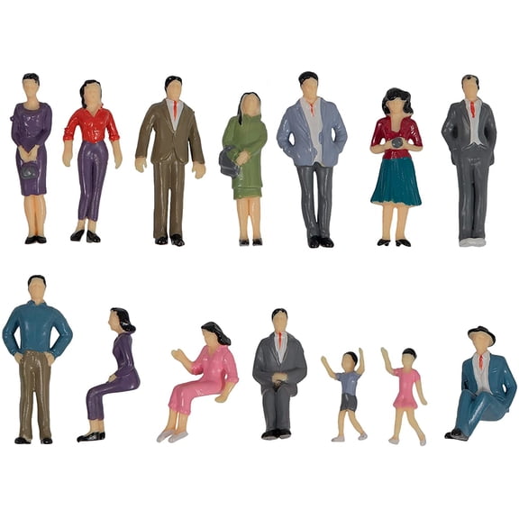 Scale Painted Figures 14 pcs, Pre-Painted Model People Figurines for Diorama, Train Layouts, Architecture Models, Assorted Colors(Random colors)