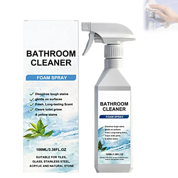 Scale Remover Bathroom Cleaner, Foam Spray for Shower Tiles and Glass, All Purpose Limescale Remover for Stainless Steel and Toilet (3.38 oz1PCS)