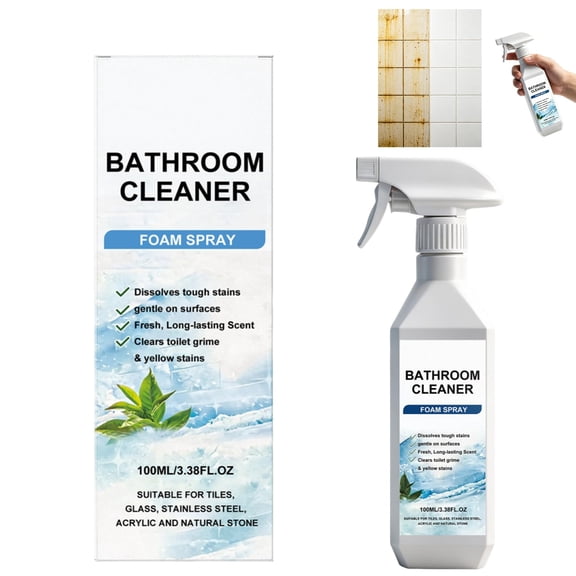 Scale Remover Bathroom Cleaner, 3.4 Fl Oz (100ml) Foaming Spray, Fast-Acting Limescale & Soap Scum Dissolver for Sinks, Glass & Tiles