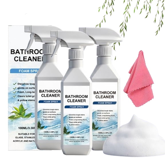 Scale Remover Bathroom Cleaner, 3.4 fl oz Fast-Acting Limescale Foam Spray, Hard Water Stain Eliminator for Shower Glass, Tile & Stainless Steel