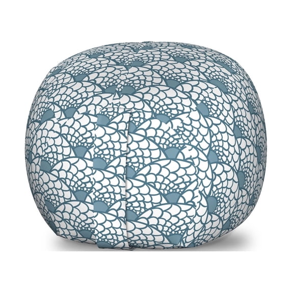 Scale Storage Toy Bag Chair, Hand Drawn Fish Skin Pattern Geometric Half Circles Antique Vintage Inspirations, Stuffed Animal Organizer Washable Bag, Large Size, Teal White, by Ambesonne