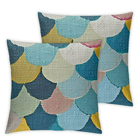 Scale Throw Pillow Cushion Case, Funny Simple Colorful Mermaid Tail Fish Skin Pattern, Decorative Square Accent Pillow Cover, Multicolor