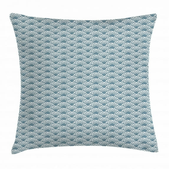 Scale Throw Pillow Cushion Cover, Hand Drawn Fish Skin Pattern Geometric Half Circles Antique Vintage Inspirations, Decorative Square Accent Pillow Case, 18 X 18 Inches, Teal White, by Ambesonne