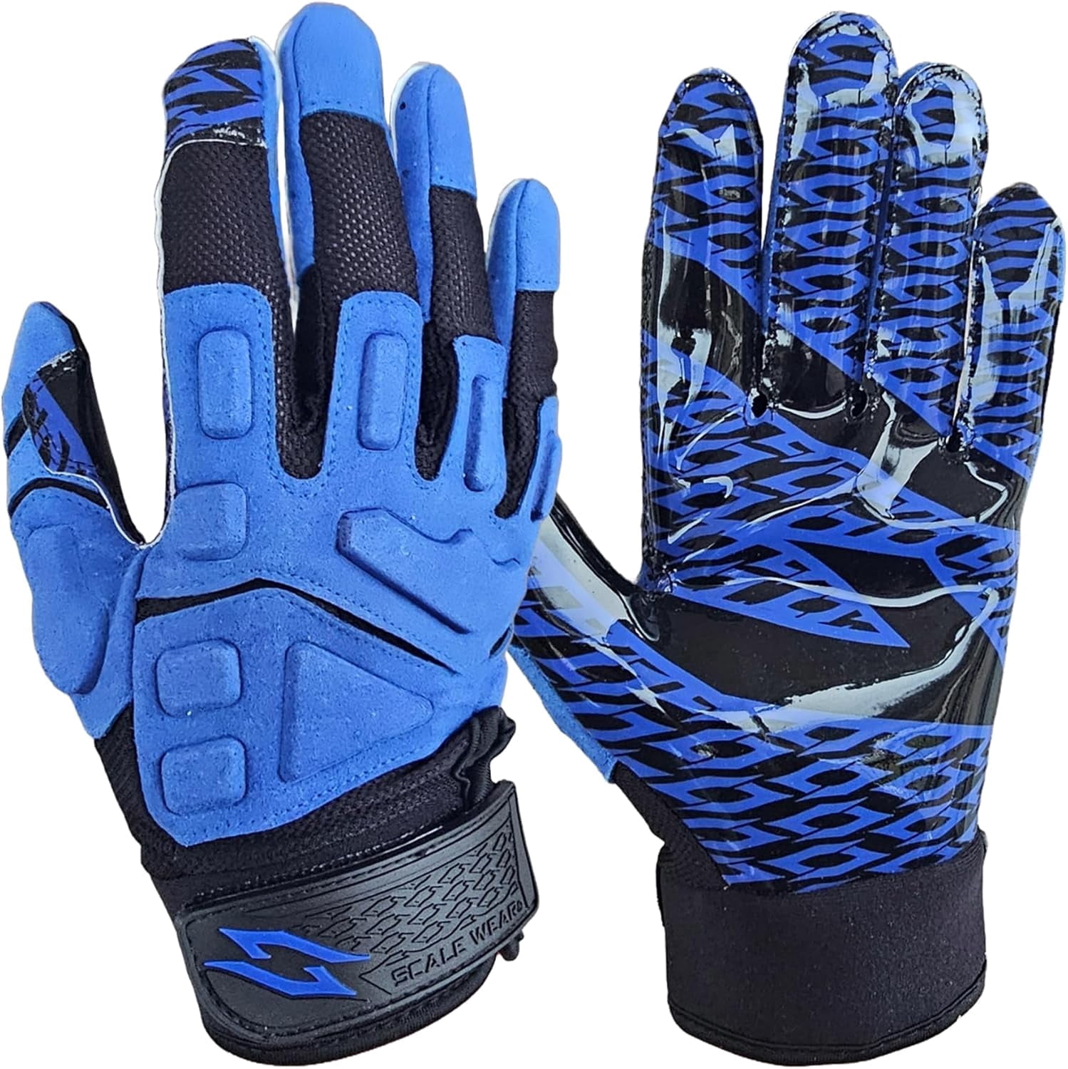 Scale Wear Black Stealth Padded Football Receiver Lineman Gloves Grip Silicone Palms Adult Mens Youth Sticky Boost Your Game Blue