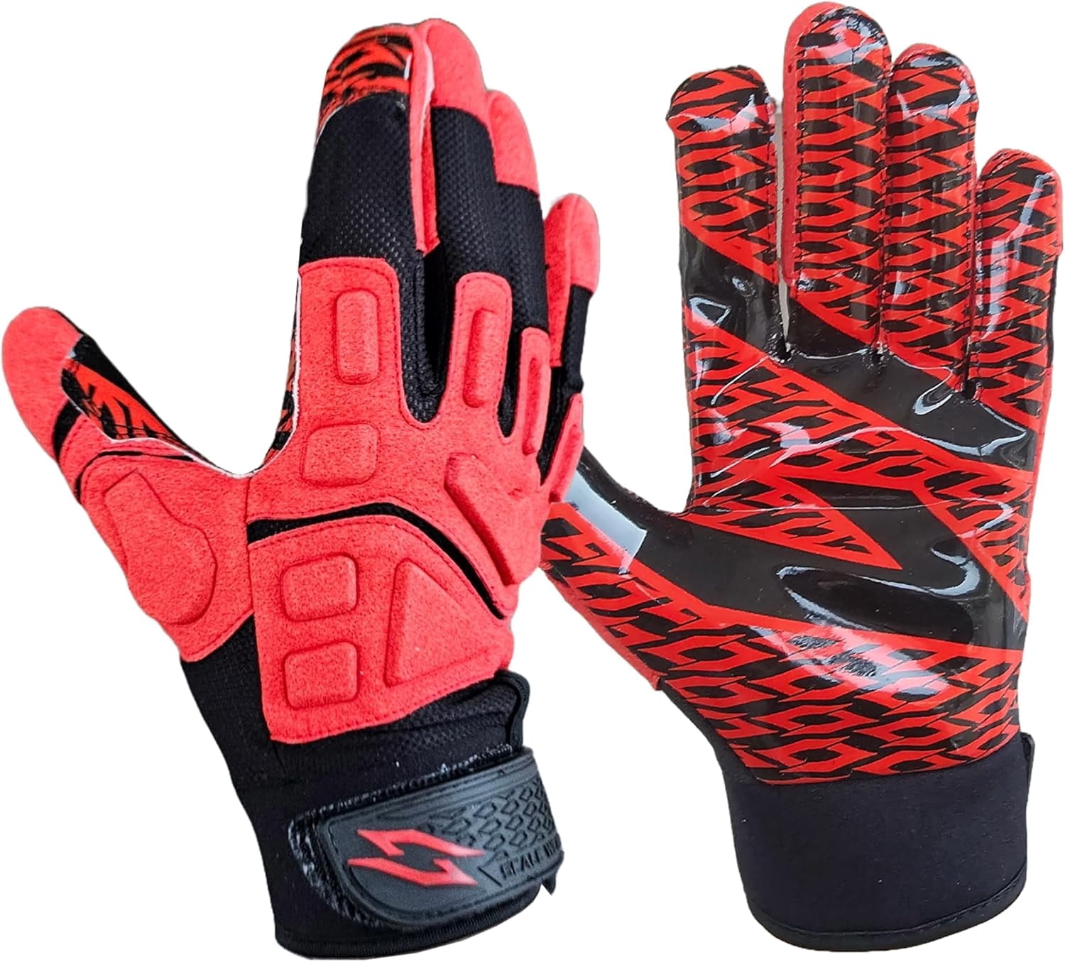 Scale Wear Black Stealth Padded Football Receiver Lineman Gloves Grip Silicone Palms Adult Mens Youth Sticky Boost Your Game Red