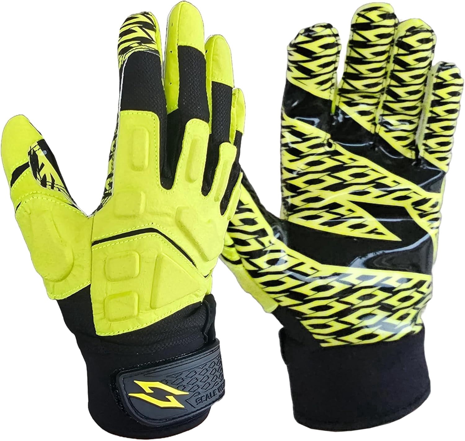 Scale Wear Black Stealth Padded Football Receiver Lineman Gloves Grip Silicone Palms Adult Mens Youth Sticky Boost Your Game Yellow