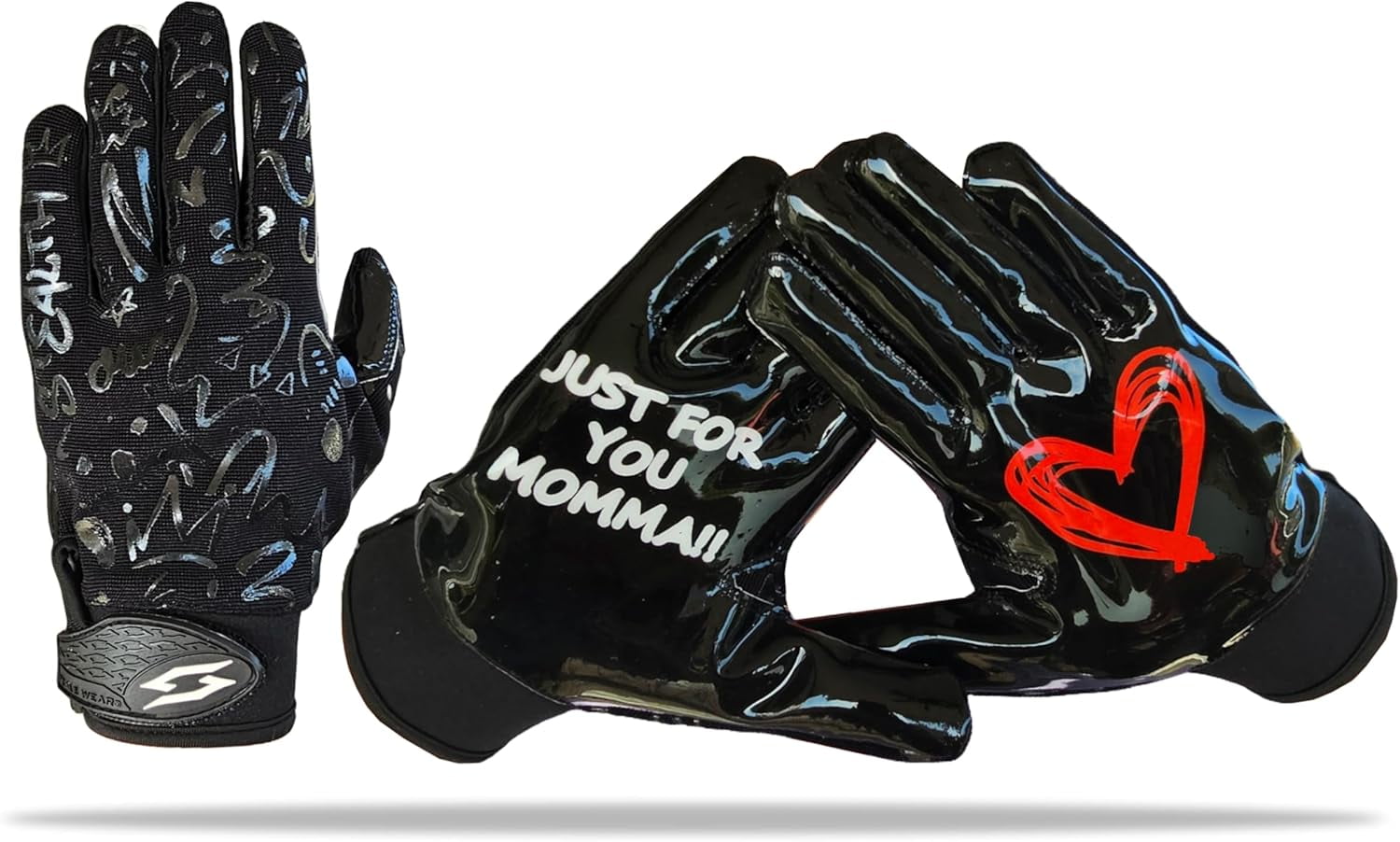 Scale Wear Design Just for You Momma Football Gloves Sticky Tacky Pro Grip Super Palms Boost Your Game Glove Sizes Youth Adult Mens (Black, Adult - Medium)