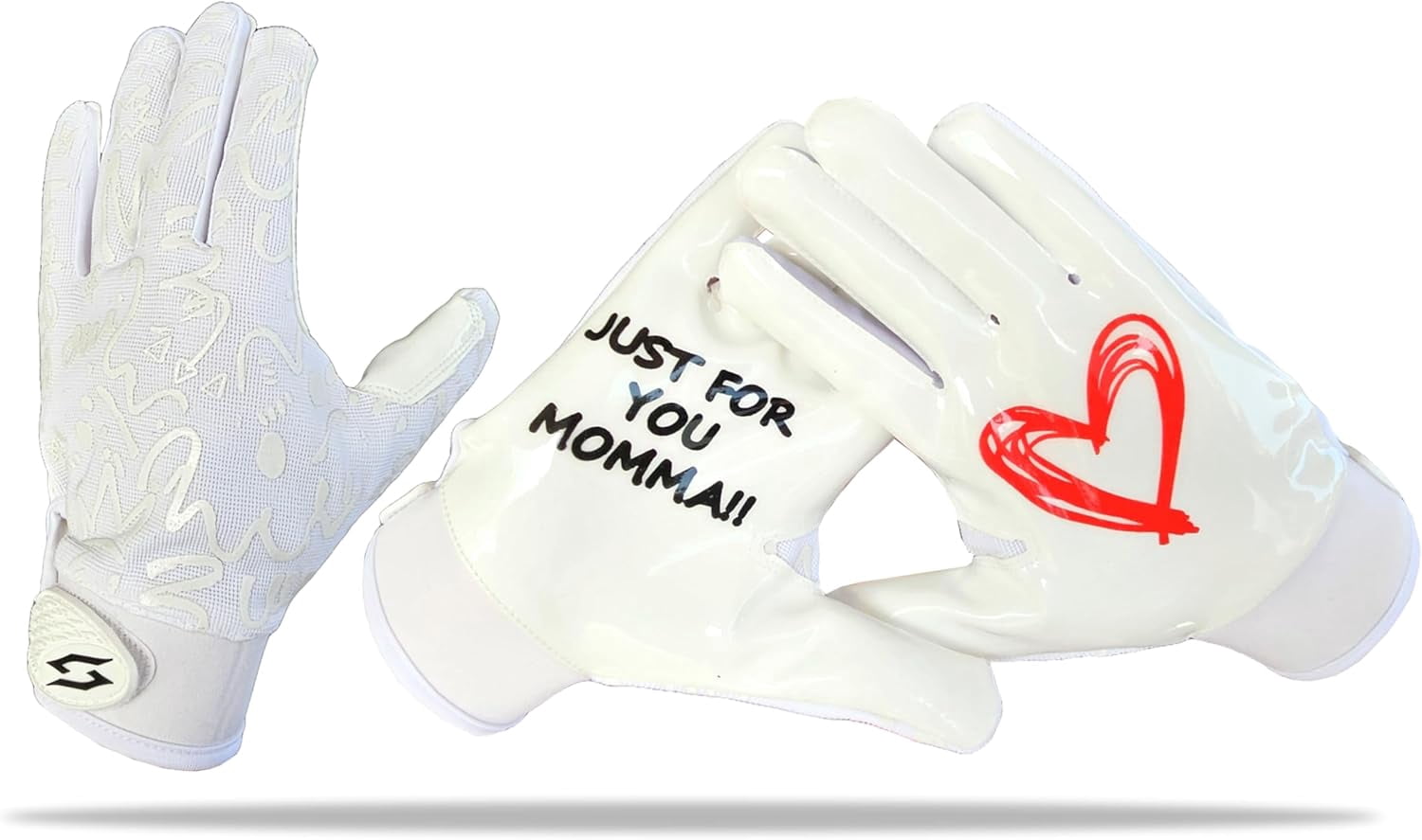 Scale Wear Design Just for You Momma Football Gloves Sticky Tacky Pro Grip Super Palms Boost Your Game Glove Sizes Youth Adult Mens (White, Adult - Large)