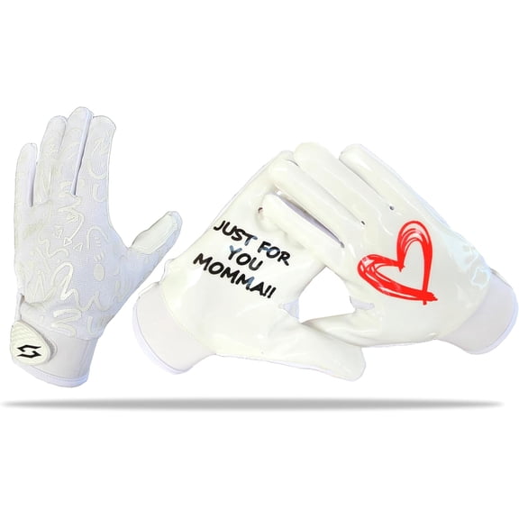 Scale Wear Design Just for You Momma Football Gloves Sticky Tacky Pro Grip Super Palms Boost Your Game Glove Sizes Youth Adult Mens (White, Adult - XL)