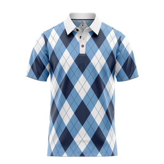 Scale Wear Design Men Argyle Golf Polo Shirt – Light Moisture Wicking Performance Casual Short Sleeve Relaxed Fit Quick Dry Tennis Pickleball Blues