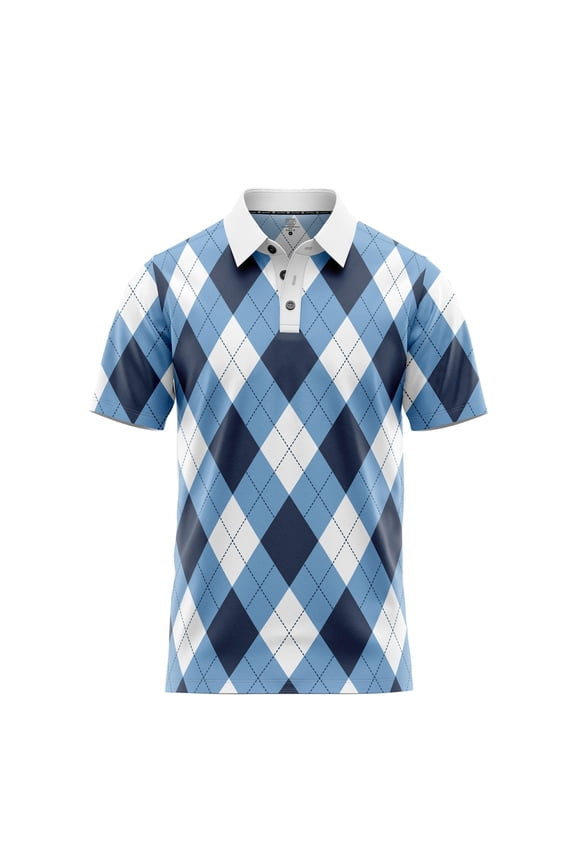 Men Argyle Golf Polo Shirt – Light Moisture Wicking Performance Casual Short Sleeve Relaxed Fit Quick Dry Tennis Pickleball Blues