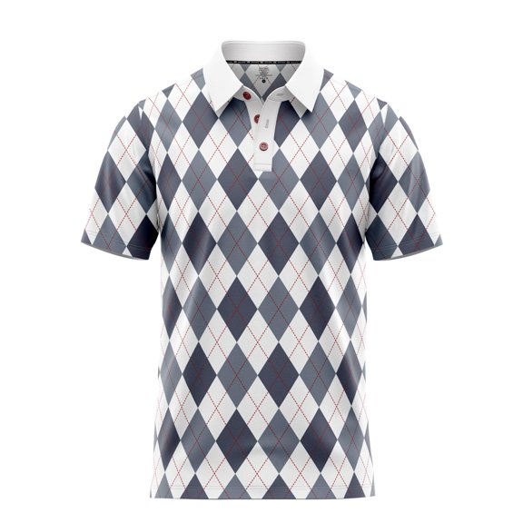 Scale Wear Design Men Argyle Golf Polo Shirt – Light Moisture Wicking Performance Casual Short Sleeve Relaxed Fit Quick Dry Tennis Pickleball