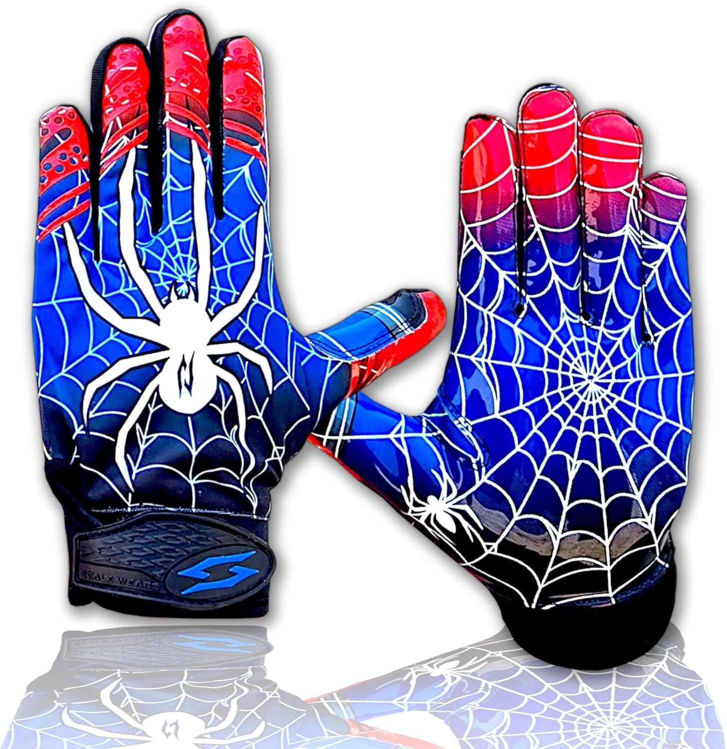 Scale Wear Design Stealth Spider Football Receiver Gloves - Tacky Sticky Grip Skin Tight Adult Pro Elite Super Performance Youth Man Boy Men Sizes (Adult - XL)