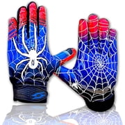 Scale Wear Design Stealth Spider Football Receiver Gloves - Tacky Sticky Grip Skin Tight Adult Pro Elite Super Performance Youth Man Boy Men Sizes Youth - L