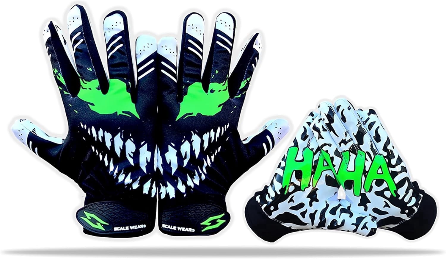 Scale Wear Design Toxic Venom Football Receiver Gloves - Tacky Sticky Grip Skin Tight Adult Pro Elite Super Performance Youth Man Boy Men Sizes (Black-Green, Youth - S)