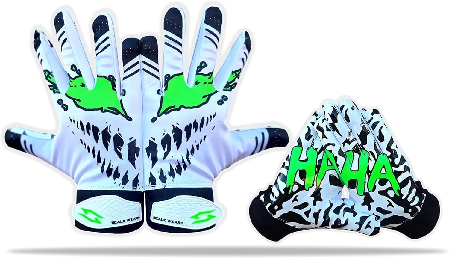 Scale Wear Design Toxic Venom Football Receiver Gloves - Tacky Sticky Grip Skin Tight Adult Pro Elite Super Performance Youth Man Boy Men Sizes (White-Green, Youth - M)