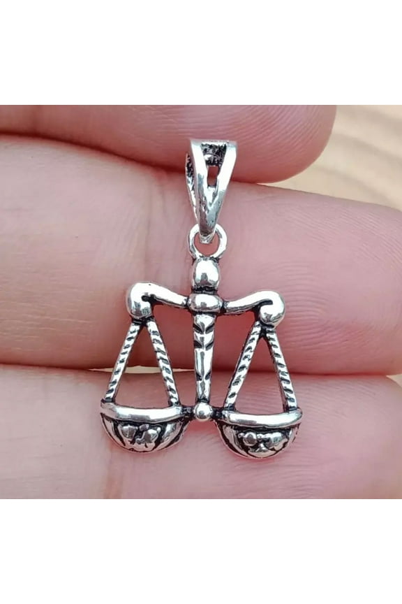 Scale of Justice Zodiac Sign Libra 925 Sterling Silver Charm Pendant Handmade Jewelry For Unisex