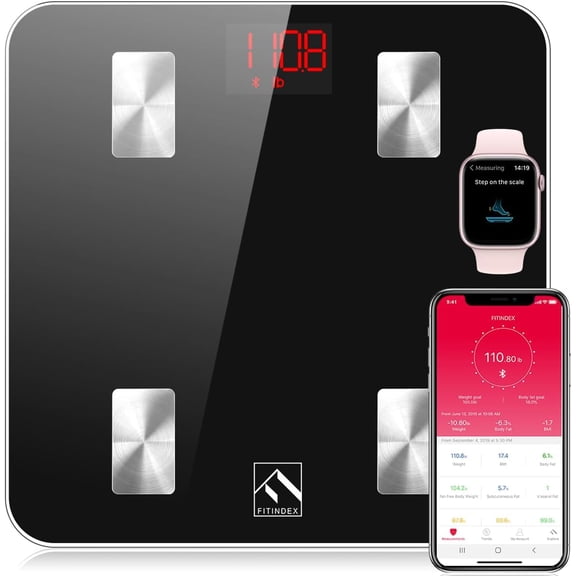 Scale with BMI, Body Fat, Muscle Mass, Smart Scale for Body Weight, Bluetooth, Digital, Sync with App, User Health Equipment