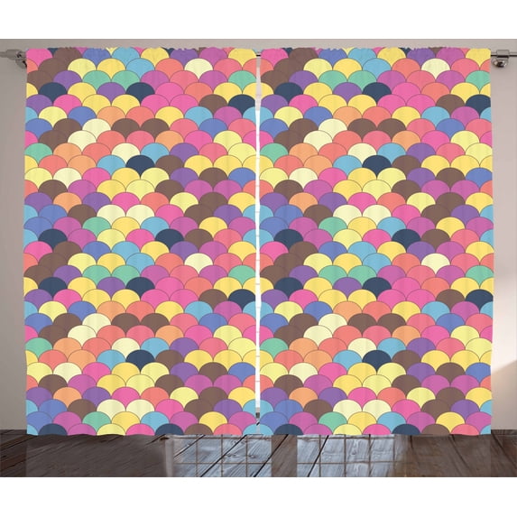 Ambesonne Scales Curtains 2 Panel Set, Pastel Retro Funky Grid, 108" x 63", Multicolor
