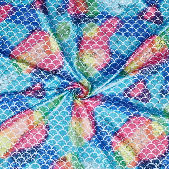 Scales Fabric 39x59 inch Colorful Spandex Fish Scales Fabric 2 Way Stretch Printed Fishscale Pattern Fabric DIY