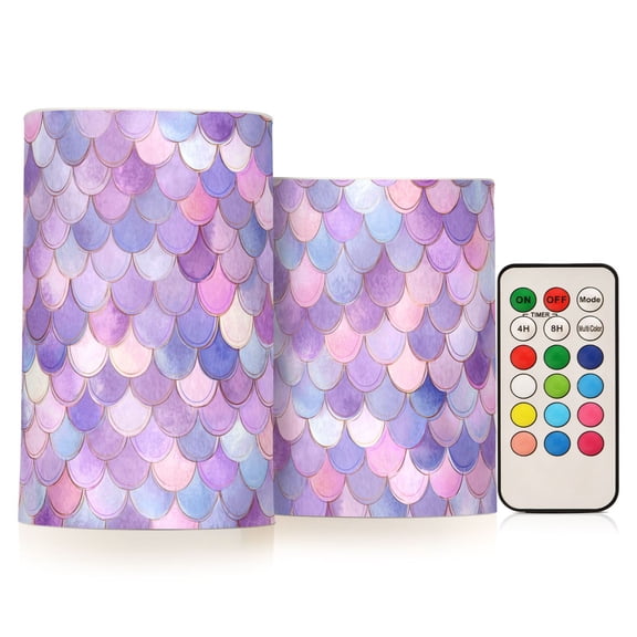 Scales Flickering Flameless Candles Battery Operated with Remote Timer LED Pillar Candles Set of 2