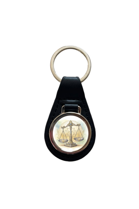 Scales Of Justice Lawyer Judge Paralegal Metal Black Leather Keychain
