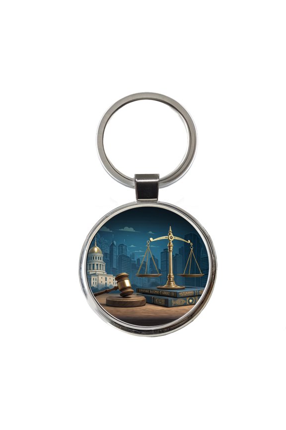Scales Of Justice Legal Lawyer Judge Metal Round Keychain