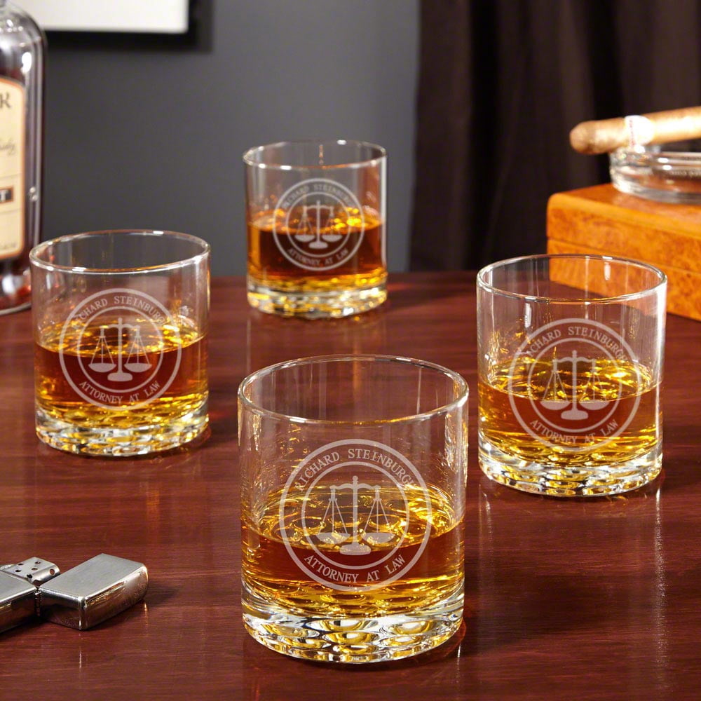 Scales of Justice Personalized Buckman Whiskey Glasses, Set of 4