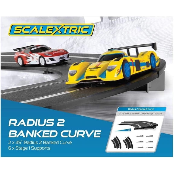 Scalextric C8296 Banked Curve Radius 2 45 degree 1:32 Scale Track Accessory - Small Kids Gift Ideas for Boy/ Girl Ages +5 years