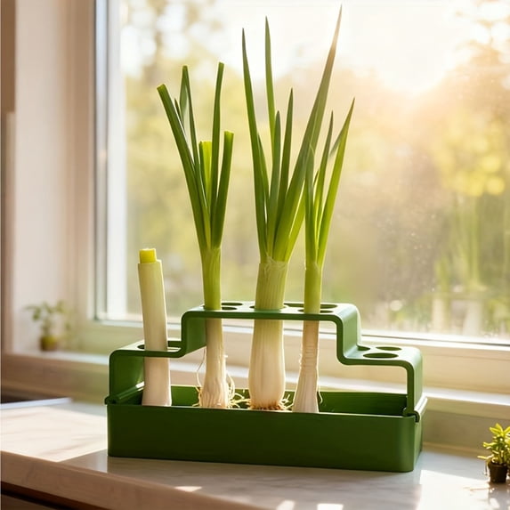 Scallion Regrow Planter, Hydroponic Growing Station for Green Onions with Water Reservoir, Compact Kitchen Countertop Garden for Continuous Harvest, 6.10x2.95x2.36in
