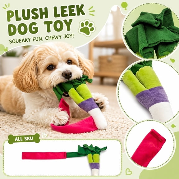Scallion Shaped Squeaky Plush Dog Toy, Long Green Puppy Teething Chew Toy For Small Dogs And Cats Interactive Play And Gentle Chewing, B