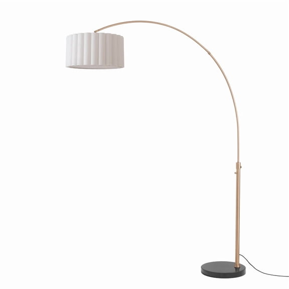 Scallop 92" Arc Lamp - Weathered Brass Black Marble White Linen Shade